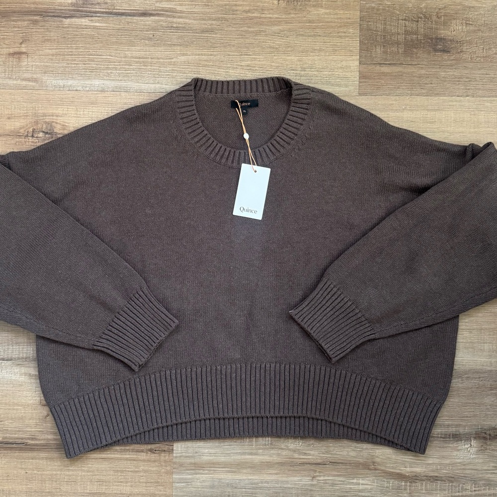 Quince Womens 100% Organic Cotton Boyfriend Crew Sweater Heather Brown XL - Picture 2 of 4